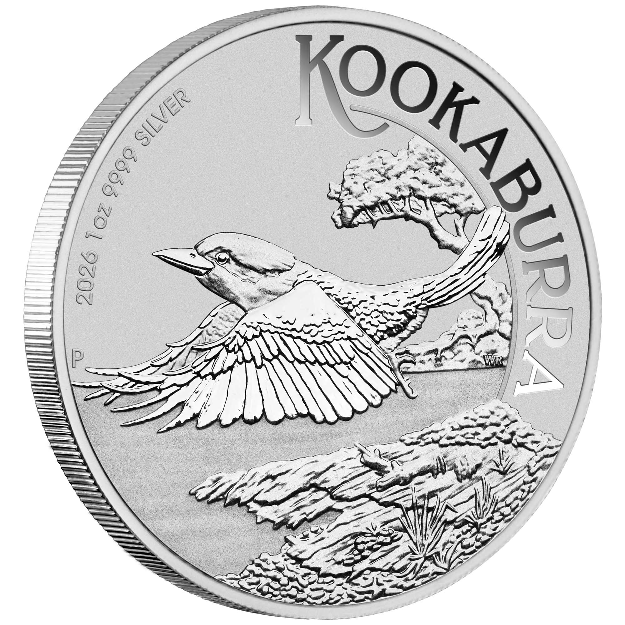 2026 1oz. Australia Kookaburra Silver bullion coin - reverse side - showing reeded edge