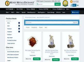 money metals exhange dimes and quarters junk silver screenshot