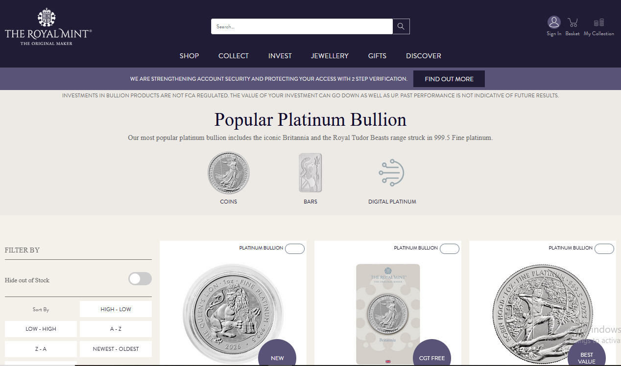 Platinum page Screenshot