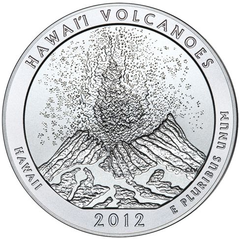2012 - 5 oz. Silver, Volcanoes, Hawaii - America the Beautiful Bullion Coin - reverse side