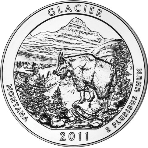 2011 - 5 oz. Silver, Glacier, Montana - America the Beautiful Bullion Coin - reverse side