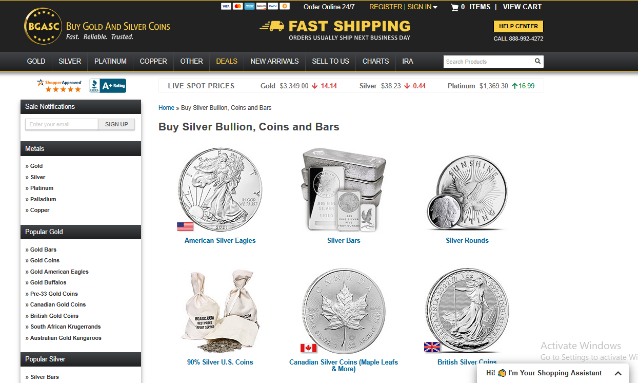 BGASC - Silver Bullion page - Screenshot