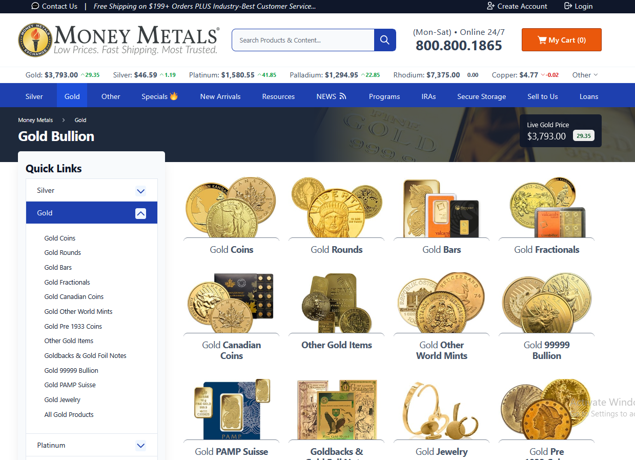 Money Metals Exchange - Gold Bullion Screenshot