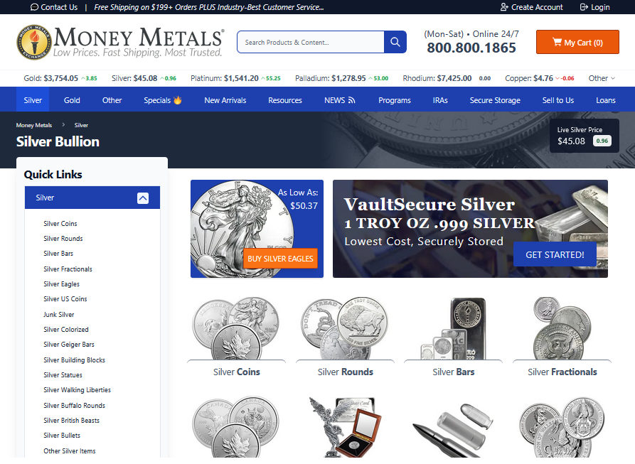 Money Metals Exchange "Silver Bullion" Screenshot