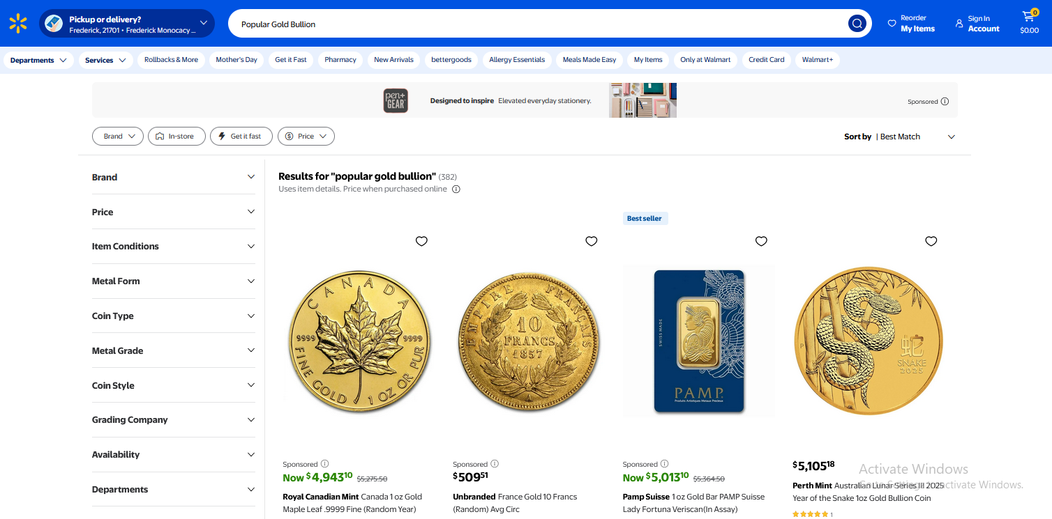 Walmart Gold Bullion Screenshot
