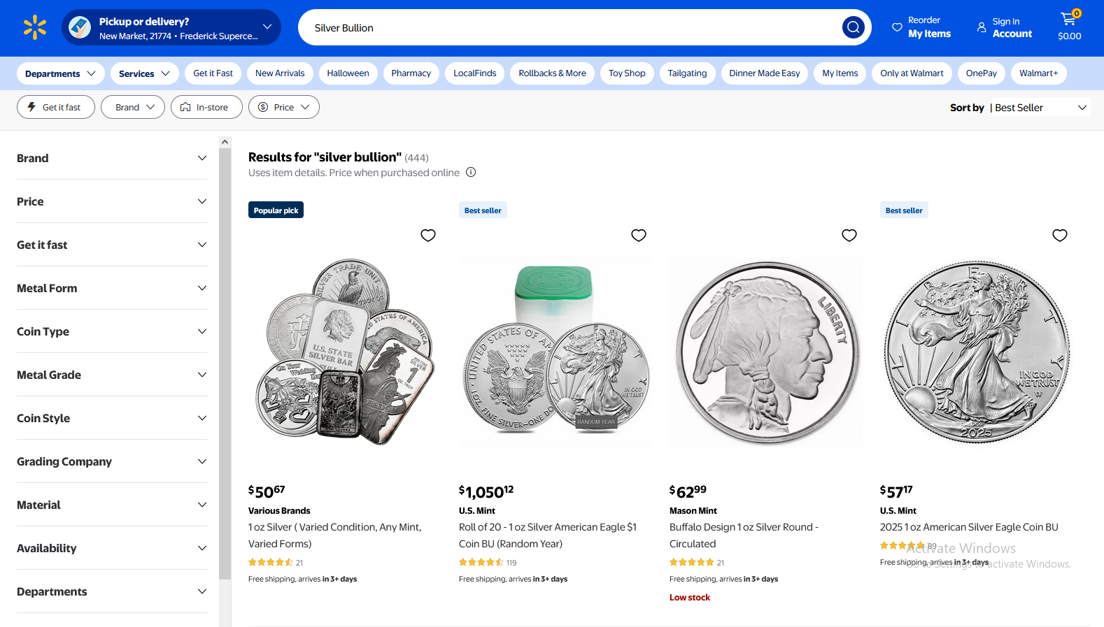 Walmart - Silver Bullion Screenshot