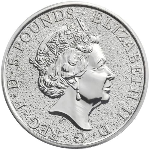 2016 2 oz. Silver Queen's Beast - Lion of England - Bullion Coin Obverse Side