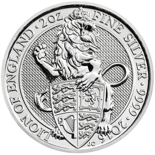 2016 2 oz. Silver Queen's Beast - Lion of England - Bullion Coin Reverse Side