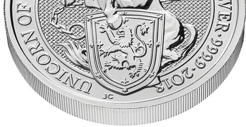 "Edge" of the 2018 2 oz. Silver Queen's Beast - Unicorn of Scotland Bullion Coin