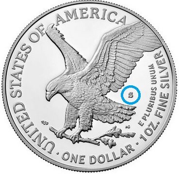 1oz. American Eagle Silver Proof w/ Mint Mark Circled - Reverse