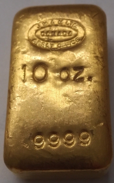 10 oz. Johnson Matthey Gold Bar - Cast/Poured Bar