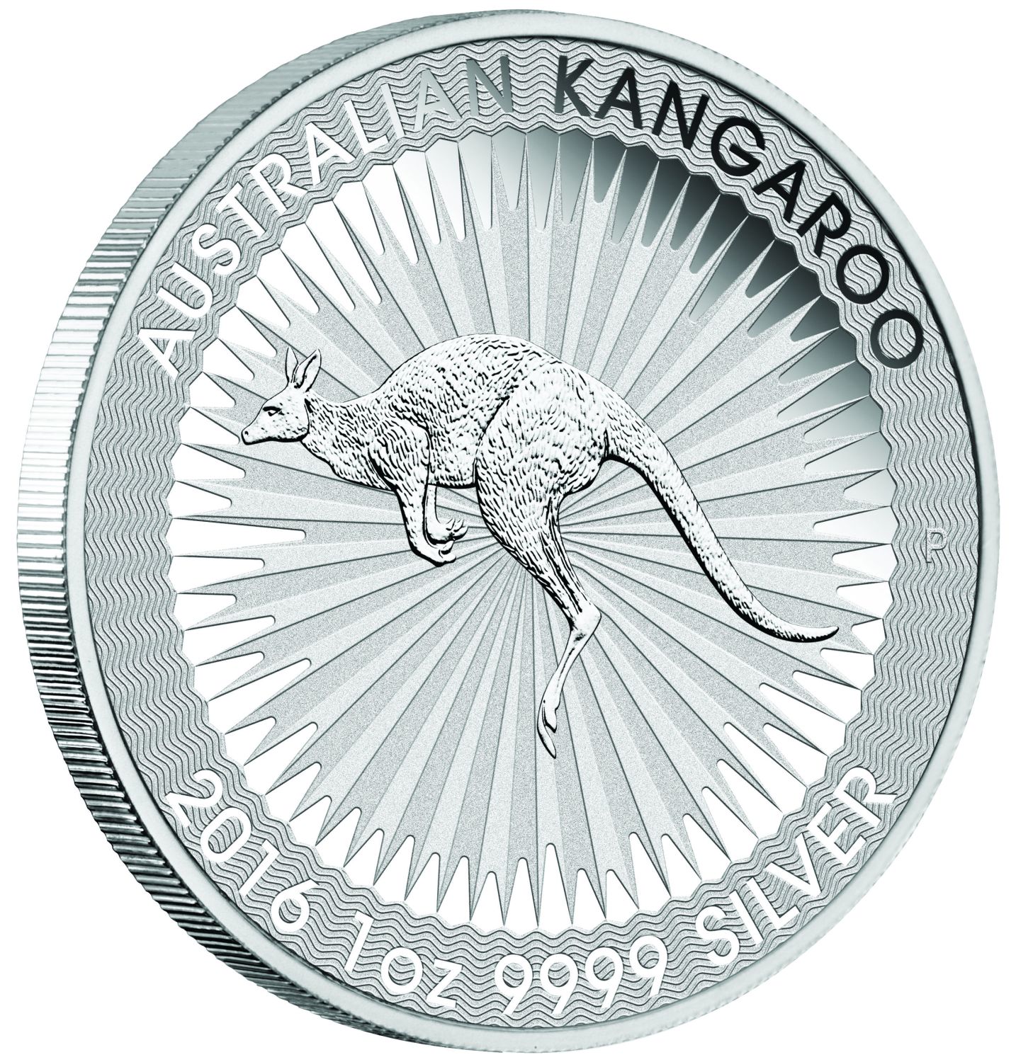 2016 1oz. Silver Australian Kangaroo bullion coin - reverse on edge