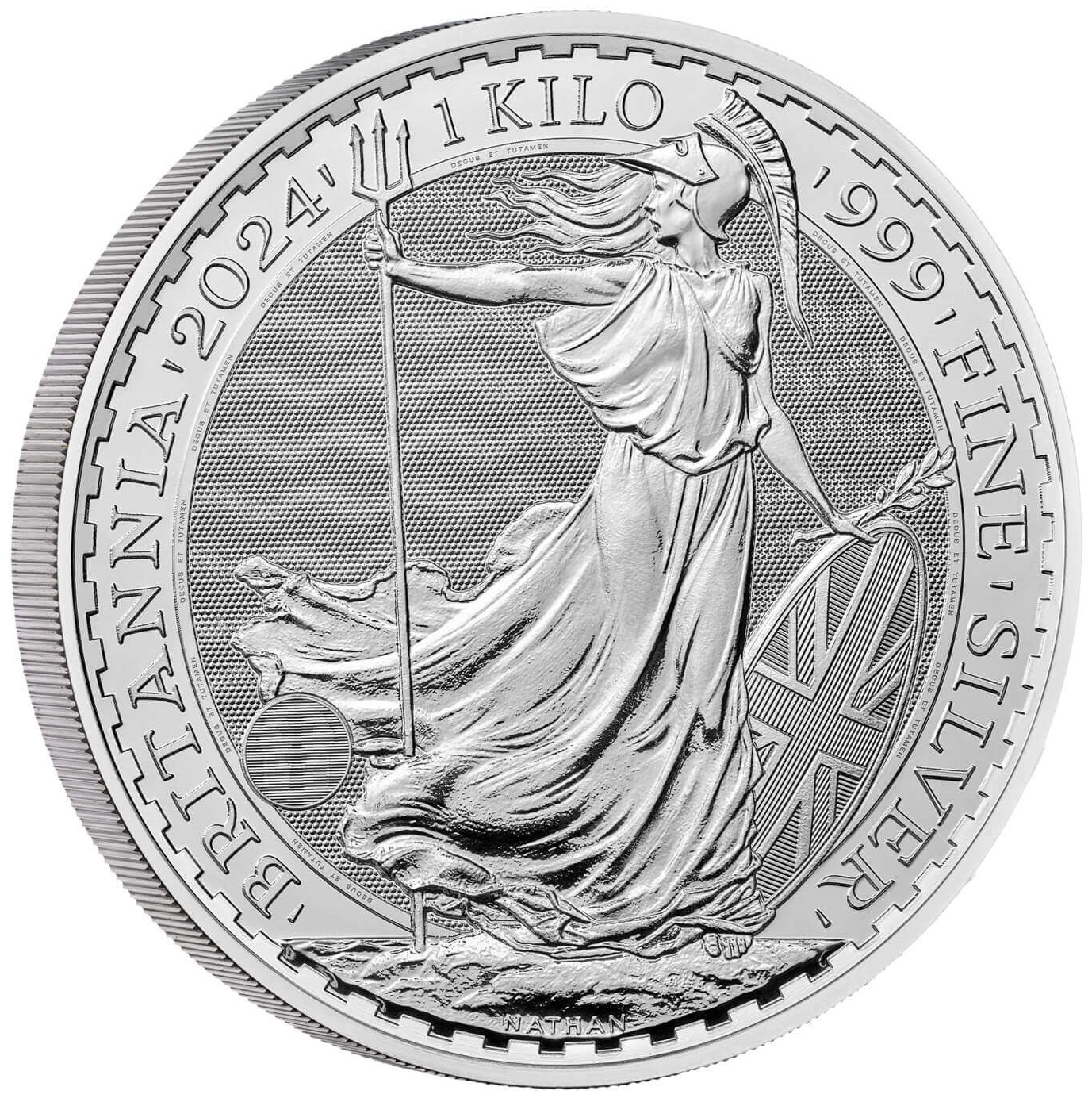 2024 1 kilo oz. Silver Britannia bullion coin - reverse side - showing edge