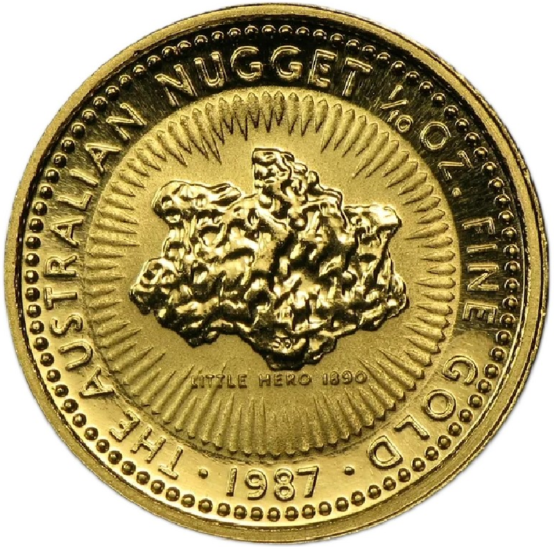 1986 1/10oz. Australian Nugget bullion coin - Reverse Side (Little Hero gold nugget)