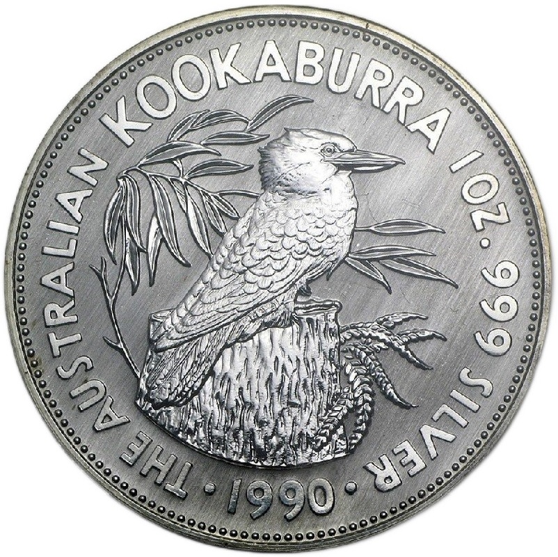 1990 1oz. Australia Kookaburra Silver bullion coin - reverse side