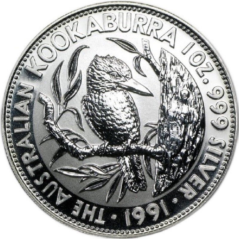 1991 1oz. Australia Kookaburra Silver bullion coin - reverse side