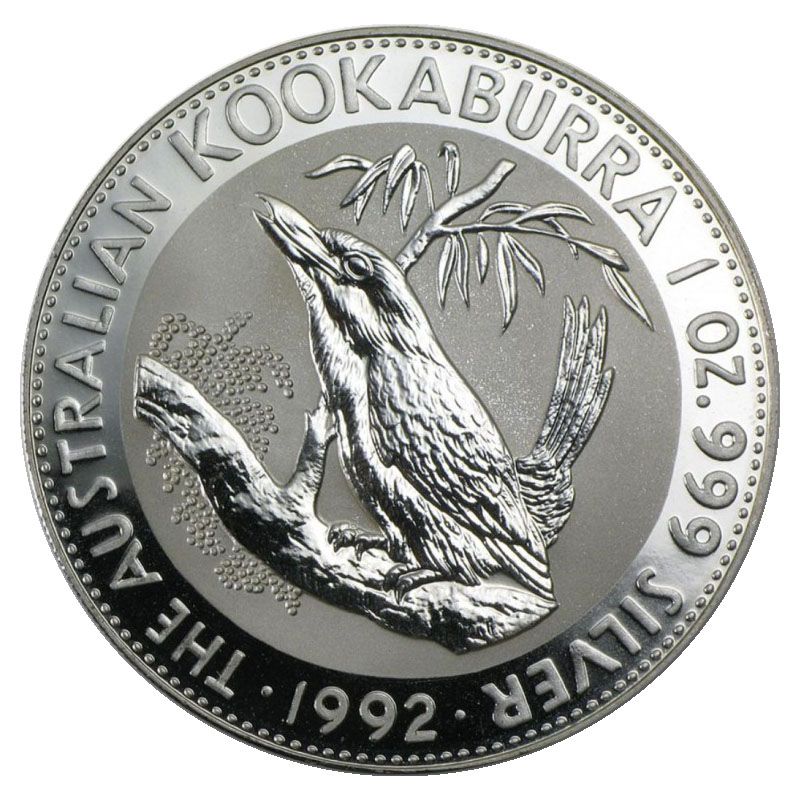 1992 1oz. Australia Kookaburra Silver bullion coin - reverse side