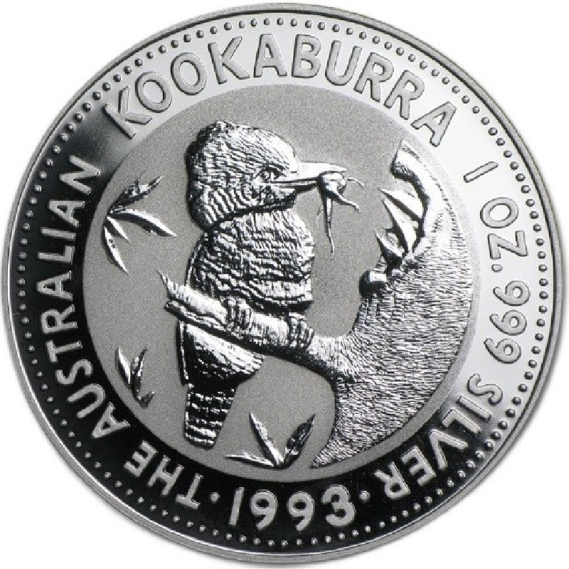 1993 1oz. Australia Kookaburra Silver bullion coin - reverse side