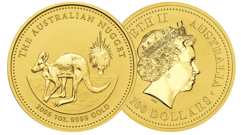 2005 1 oz Australian Gold Nugget bullion coin - reverse & obverse