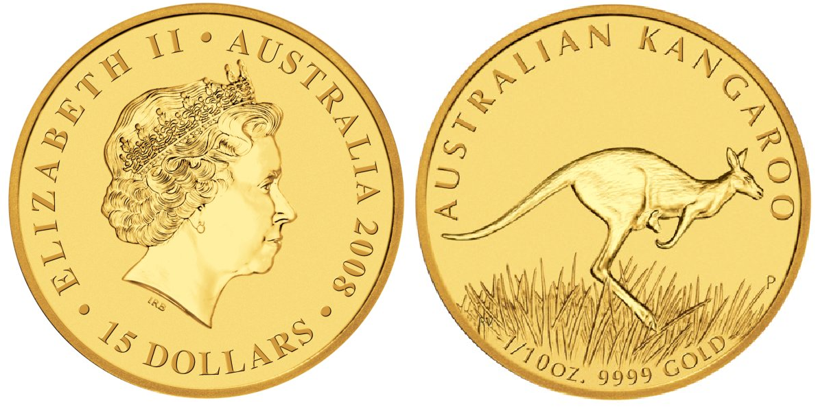 2008 1/10th oz. Gold Australian Kangaroo - Obverse/Reverse