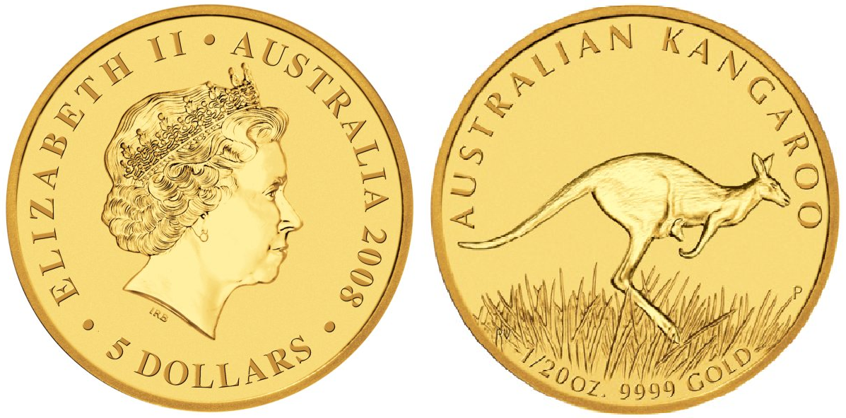 2008 1/20th oz. Gold Australian Kangaroo - Obverse/Reverse