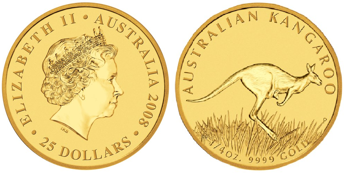 2008 1/4 oz. Gold Australian Kangaroo - Obverse Reverse