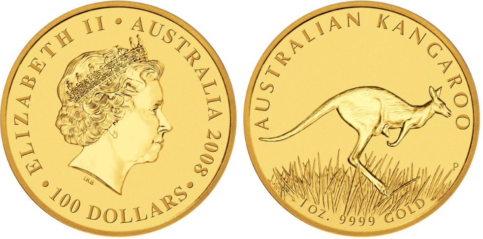 2008 1 oz. Gold Australian Kangaroo - obverse/reverse sides