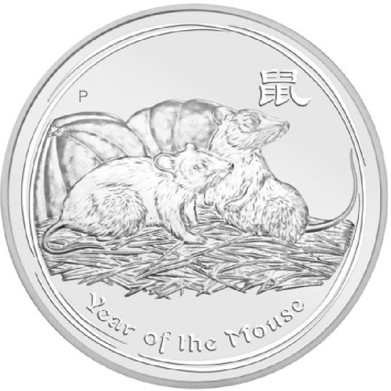 2008 1/2 kilo Australian Silver Lunar Mouse Bullion Coin - Series II - Reverse Side