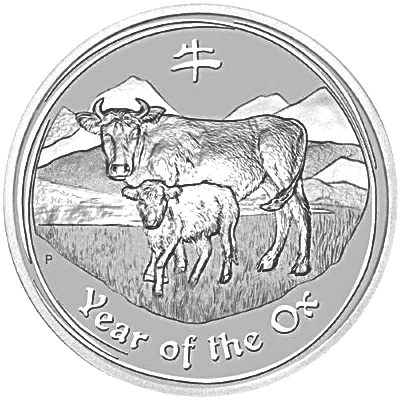2009 1oz. Australia Lunar Silver bullion coin - Year of the Ox - Series II - Reverse side