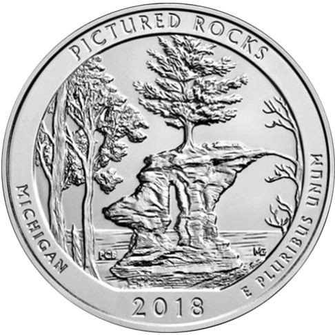 2018 - America the Beautiful 5 oz. Silver Pictured Rocks - Michigan - Reverse side