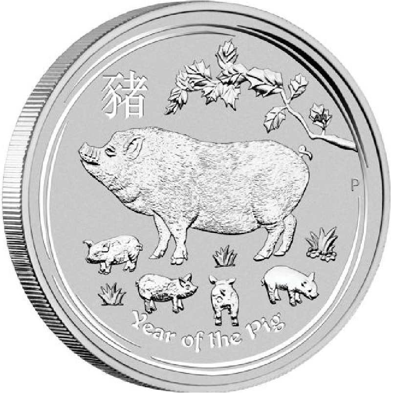 2019 - 10 kilo Australian Silver Lunar Pig Bullion Coin - Series II - Reverse Side
