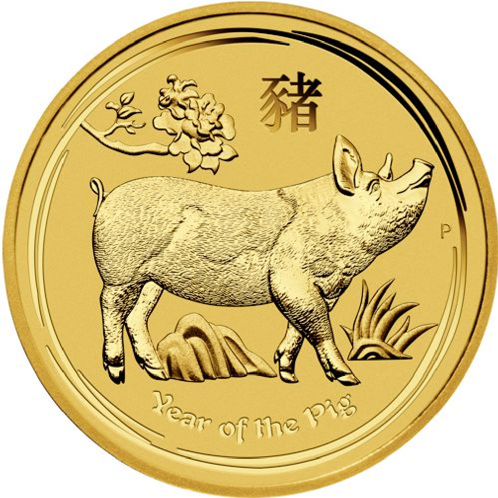 2019 - 1 kilogram Australian Gold Lunar Bullion Coin - Series II - Year of the Pig - Reverse Side