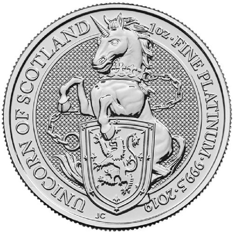 2019 1 oz. Platinum Queen's Beast - The Unicorn of Scotland - Bullion Coin Reverse Side
