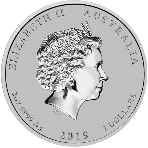 2019 2oz. Australian Silver Lunar Bullion Coin - Year of the Pig - Series II - Obverse side