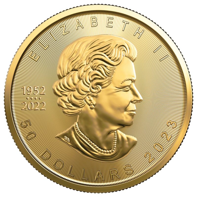 2023 1oz. Gold Maple Leaf bullion coin OBV