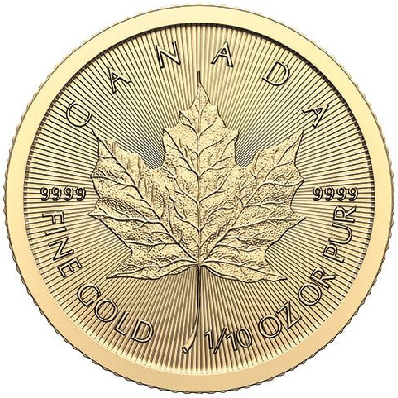 2024 1/10 oz. Canadian Gold Maple Leaf bullion coin - reverse side