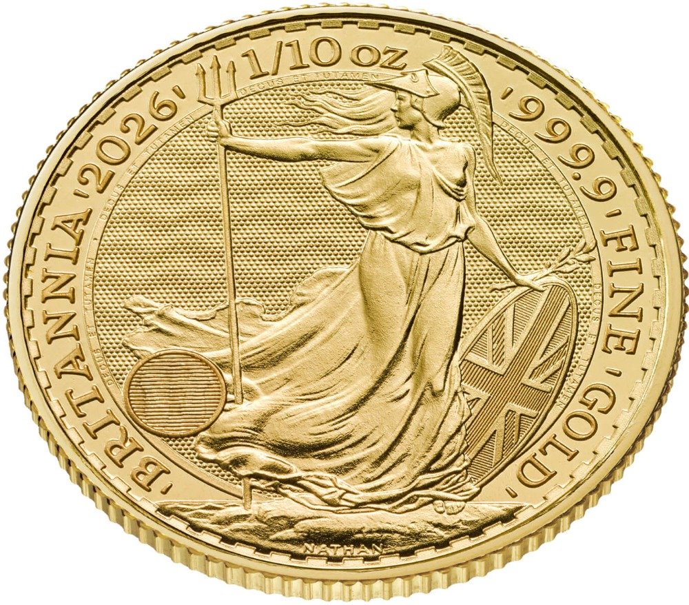 2026 1/10oz. Gold Britannia bullion coin - reverse side - showing edge