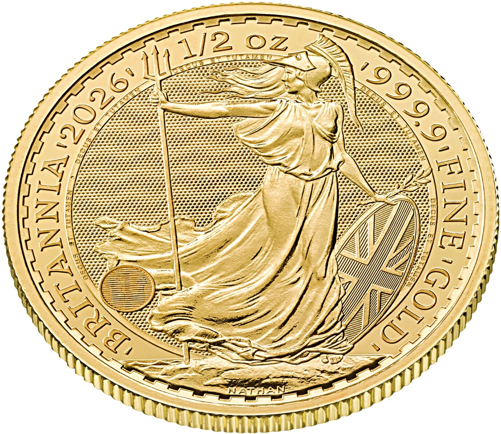 2026 1/2oz. Gold Britannia bullion coin - reverse side - showing edge