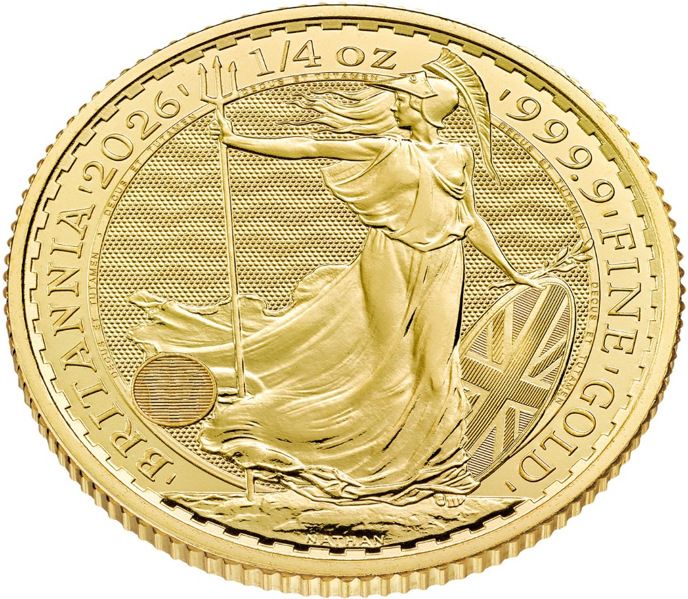 2026 1/4oz. Gold Britannia bullion coin - reverse side - showing edge
