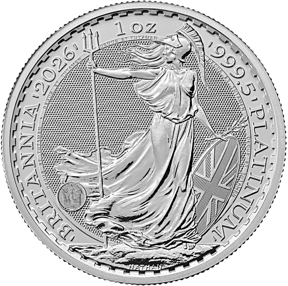 1oz. Platinum Britannia bullion coin - reverse side 1oz. Platinum Britannia bullion coin - reverse side
