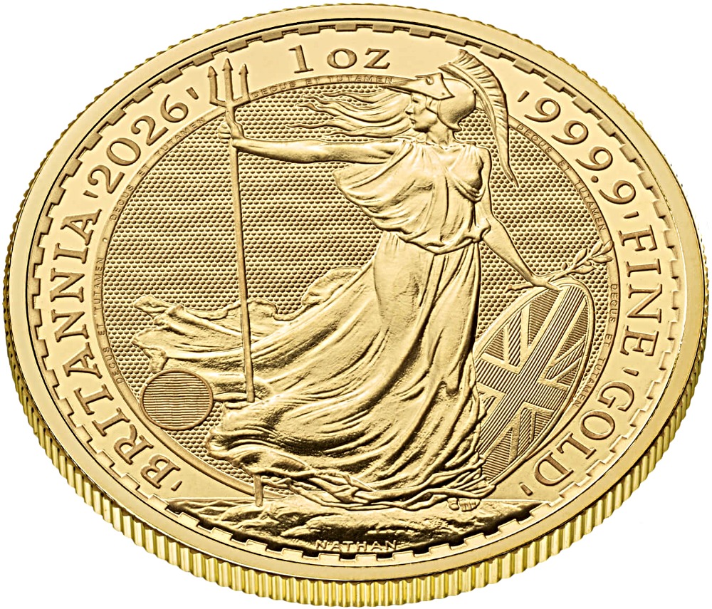 2026 1oz. Gold Britannia bullion coin - reverse side - showing edge