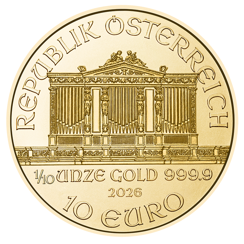 2026 - 1/10oz. Gold Austrian Philharmonic Bullion Coin - Obverse side
