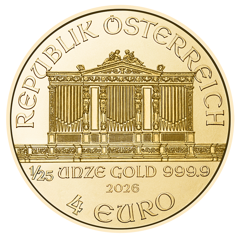 2026 - 1/25oz. Gold Austrian Philharmonic Bullion Coin - Obverse side