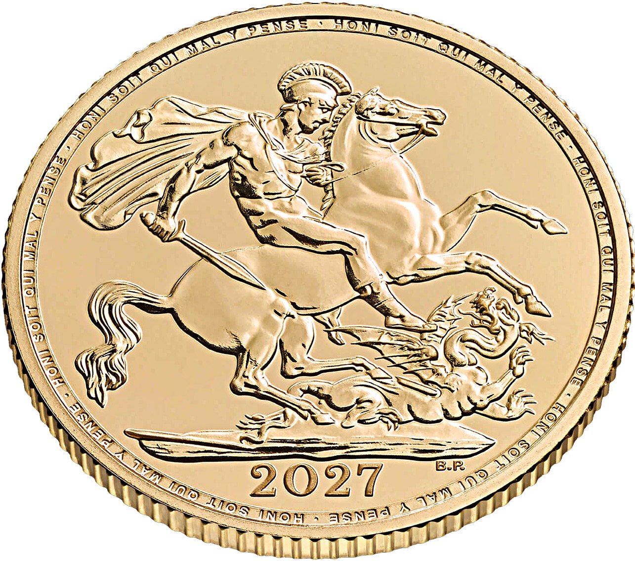 2027 Great Britain (UK) - Full Gold Sovereign Bullion Coin - reverse side showing edge
