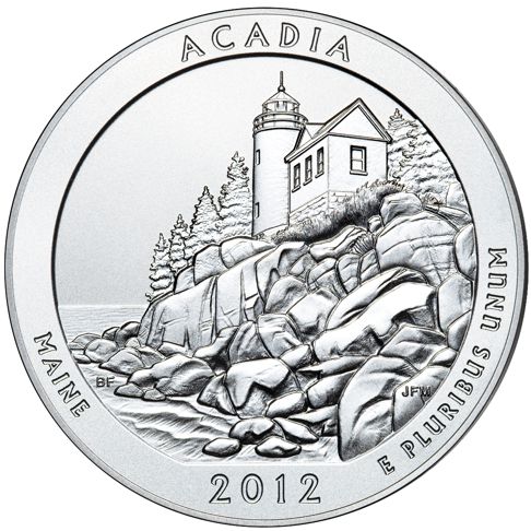 2012 - 5 oz. Silver, Acadia, Maine - America the Beautiful Bullion Coin - reverse side