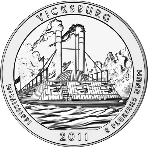 2011 - 5 oz. Silver, Vicksburg, Mississippi - America the Beautiful Bullion Coin - reverse side