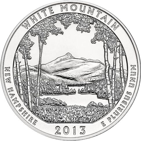 2013 - 5 oz. Silver, White Mountain, New Hampshire - America the Beautiful Bullion Coin - reverse side