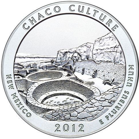 2012 - 5 oz. Silver, Chaco Culture, New Mexico - America the Beautiful Bullion Coin - reverse side