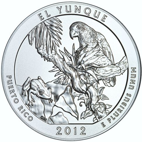2012 - 5 oz. Silver, El Yunque National Forest - PR (Puerto Rico)  - America the Beautiful Bullion Coin - reverse side