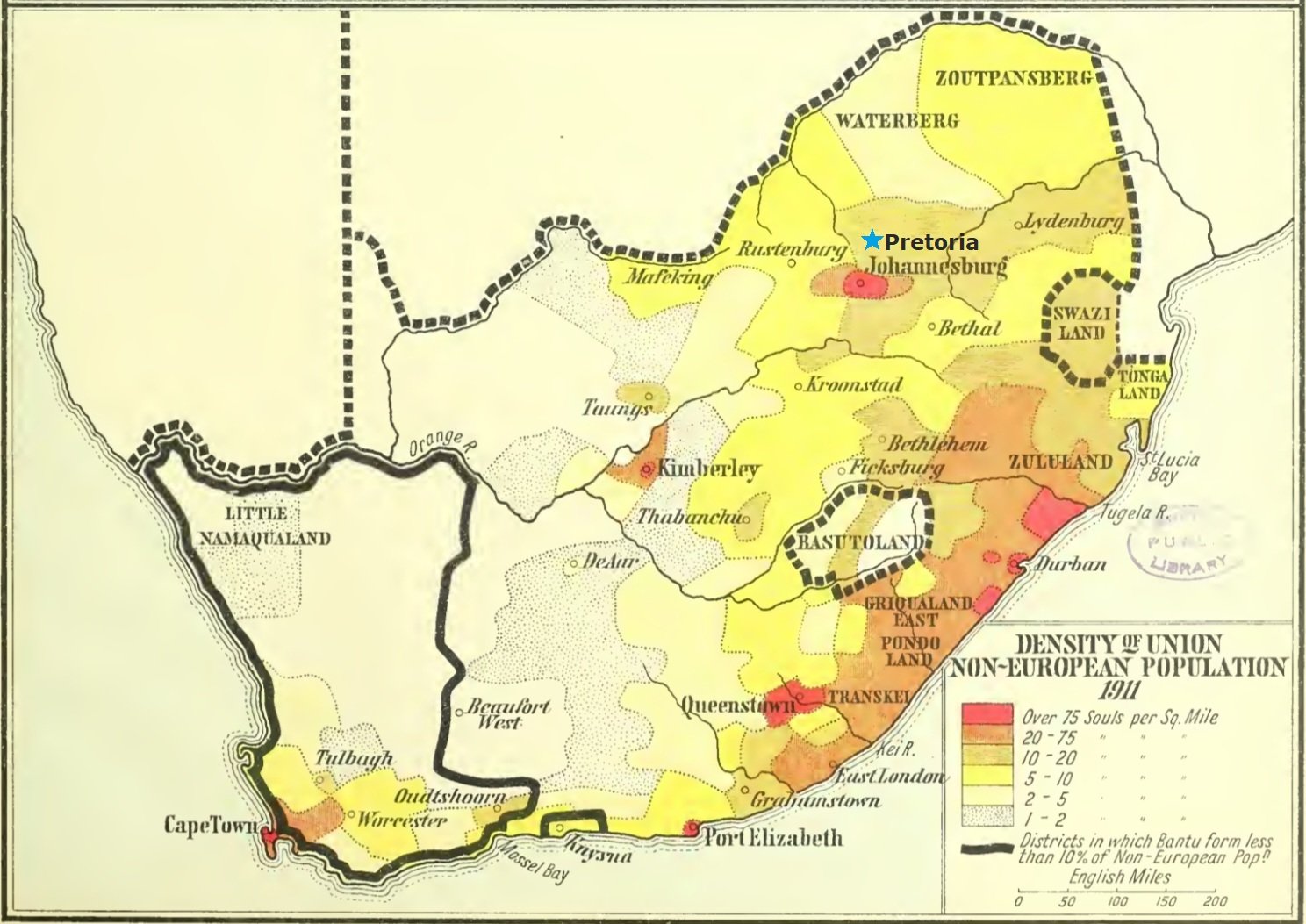 Density of European Population South Africa 1911